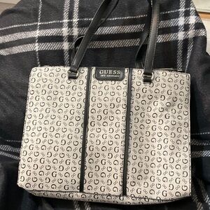 GUESS Beige and Black Monogram Tote